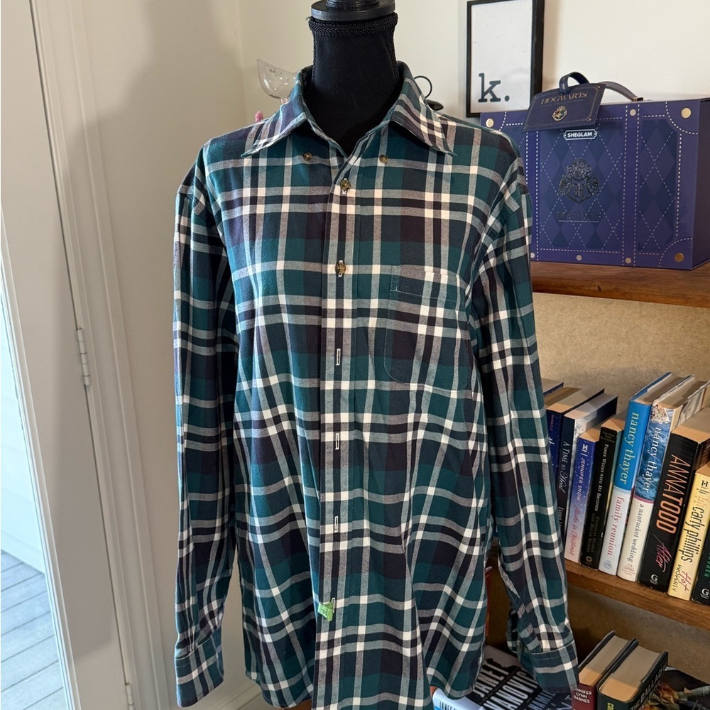 Madison Green and Blue Casual Button Down Shirt